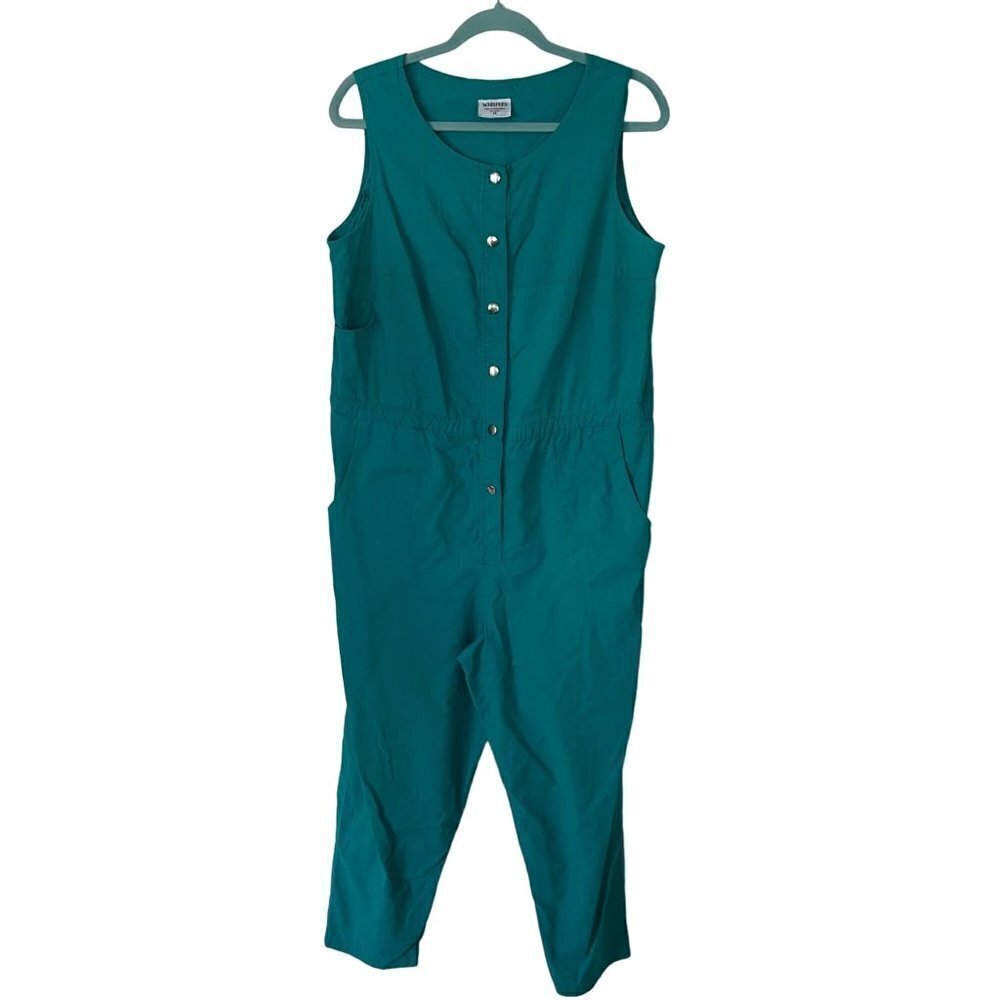 Whispers Vintage Womens Jumpsuit Size Large Green Pure Cotton Sleeveless Casual